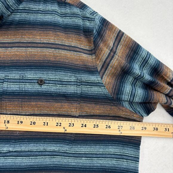 Woolly Flannel Shirt Mens 2XL Blue Orange Stripe Button Down Washable Wool Blend - Picture 9 of 12
